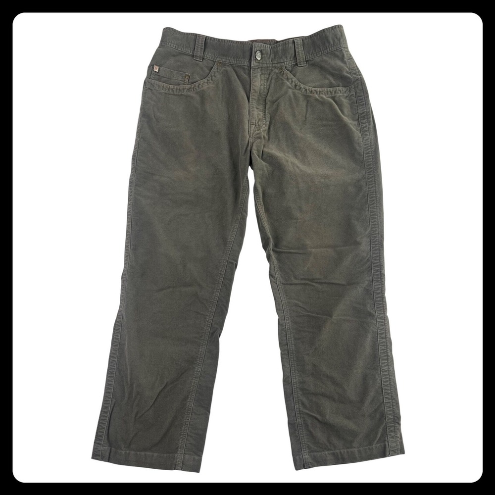 Royal Robbins Flannel Pants Men's 36x29 Green Boot Stretch Hiking Climbing Trail